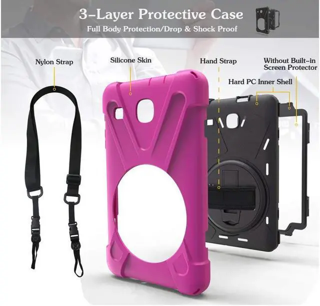 Alt view image 3 of 6 - BONAEVER For Samsung Galaxy Tab E 8.0 Case Model SM-T375 SM-T377 SM-T378 Shockproof Protective Cover with Stand and Strap Shoulder Strap