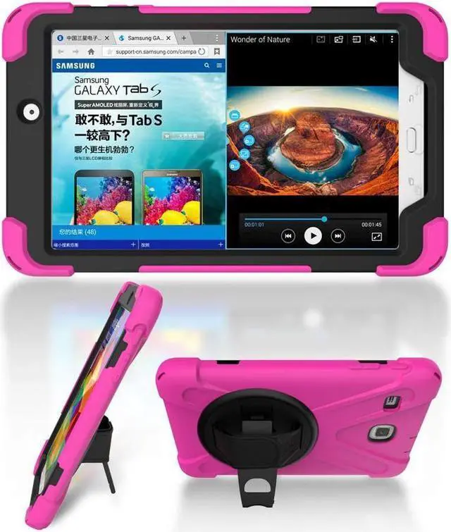 Alt view image 5 of 6 - BONAEVER For Samsung Galaxy Tab E 8.0 Case Model SM-T375 SM-T377 SM-T378 Shockproof Protective Cover with Stand and Strap Shoulder Strap