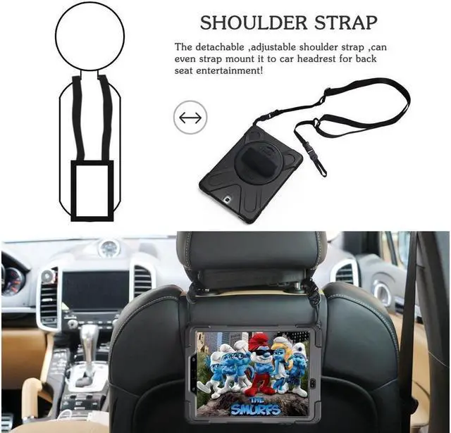 Alt view image 3 of 3 - BONAEVER For Samsung Galaxy Tab A 9.7 Case SM-T550 SM-T555 SM-P550 Full-Body Shock Proof Protective Cover with Stand and Strap Shoulder Strap
