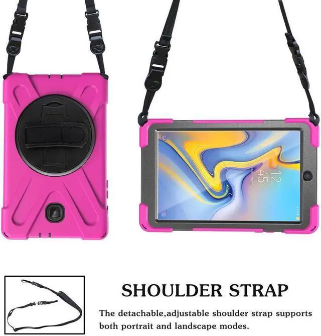 Alt view image 7 of 7 - BONAEVER For Samsung Galaxy Tab A 8.0 inch 2018 Case Model SM-T387 Shockproof Cover with Stand and le Strap+ Shoulder Strap