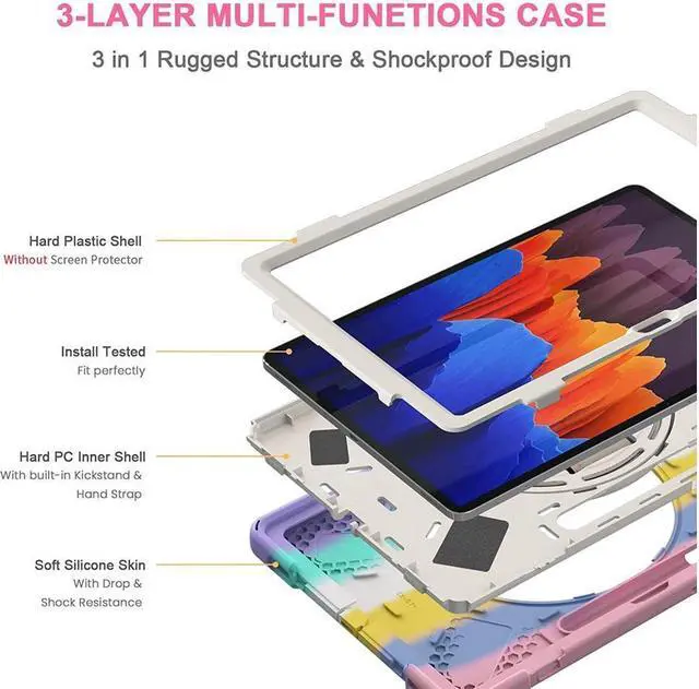 Alt view image 6 of 6 - BONAEVER For Galaxy Tab S8 Plus 2022 / S7 FE 2021 / S7 Plus 2020 12.4 inch Case SM-X800/X806/T730/T970/T975 Shockproof Cover with Pen Holder Shoulder Strap Stand