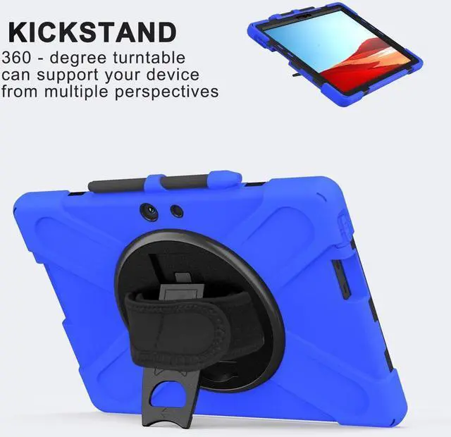 Alt view image 2 of 7 - BONAEVER For Microsoft Surface Pro X 13 inch Case Shockproof Protective Cover with Pen Holder Hand Strap Rotating Stand and Shoulder Strap