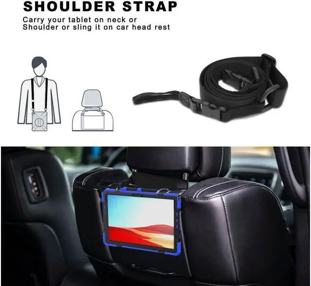 Alt view image 4 of 7 - BONAEVER For Microsoft Surface Pro X 13 inch Case Shockproof Protective Cover with Pen Holder Hand Strap Rotating Stand and Shoulder Strap