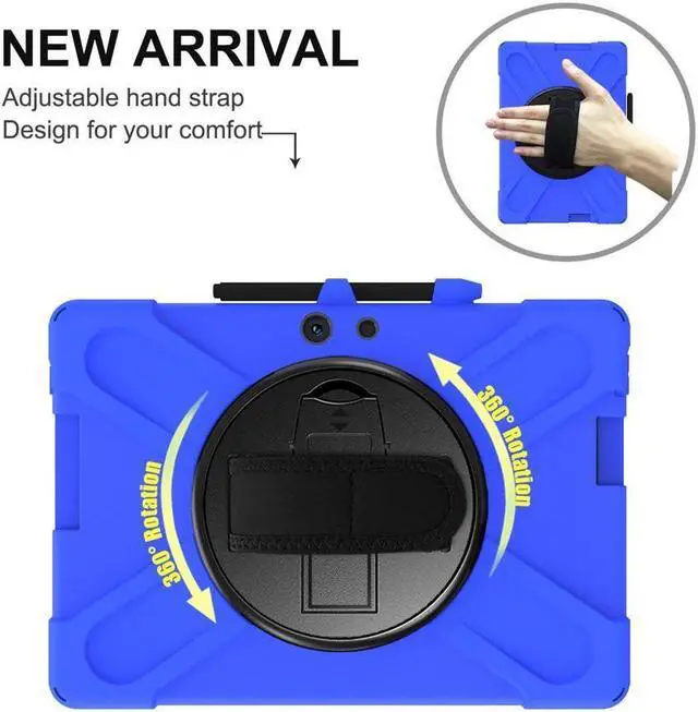 Alt view image 3 of 7 - BONAEVER For Microsoft Surface Pro X 13 inch Case Shockproof Protective Cover with Pen Holder Hand Strap Rotating Stand and Shoulder Strap