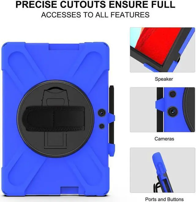 Alt view image 7 of 7 - BONAEVER For Microsoft Surface Pro X 13 inch Case Shockproof Protective Cover with Pen Holder Hand Strap Rotating Stand and Shoulder Strap