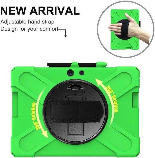 Alt view image 2 of 7 - BONAEVER For Microsoft Surface Pro X 13 inch Case Shockproof Protective Cover with Pen Holder Hand Strap Rotating Stand and Shoulder Strap