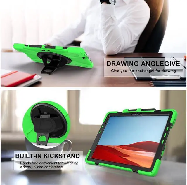 Alt view image 3 of 7 - BONAEVER For Microsoft Surface Pro X 13 inch Case Shockproof Protective Cover with Pen Holder Hand Strap Rotating Stand and Shoulder Strap
