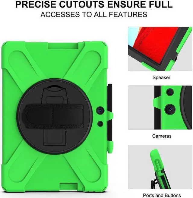Alt view image 7 of 7 - BONAEVER For Microsoft Surface Pro X 13 inch Case Shockproof Protective Cover with Pen Holder Hand Strap Rotating Stand and Shoulder Strap