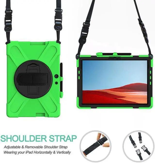 Alt view image 6 of 7 - BONAEVER For Microsoft Surface Pro X 13 inch Case Shockproof Protective Cover with Pen Holder Hand Strap Rotating Stand and Shoulder Strap