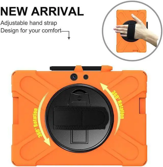 Alt view image 3 of 7 - BONAEVER For Microsoft Surface Pro X 13 inch Case Shockproof Protective Cover with Pen Holder Hand Strap Rotating Stand and Shoulder Strap