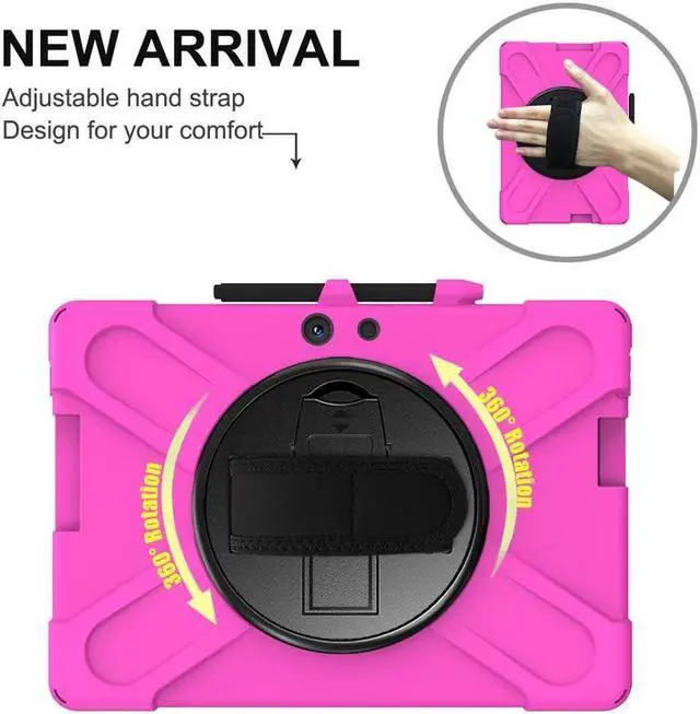 Alt view image 3 of 6 - BONAEVER For Microsoft Surface Pro X 13 inch Case Shockproof Protective Cover with Pen Holder Hand Strap Rotating Stand and Shoulder Strap