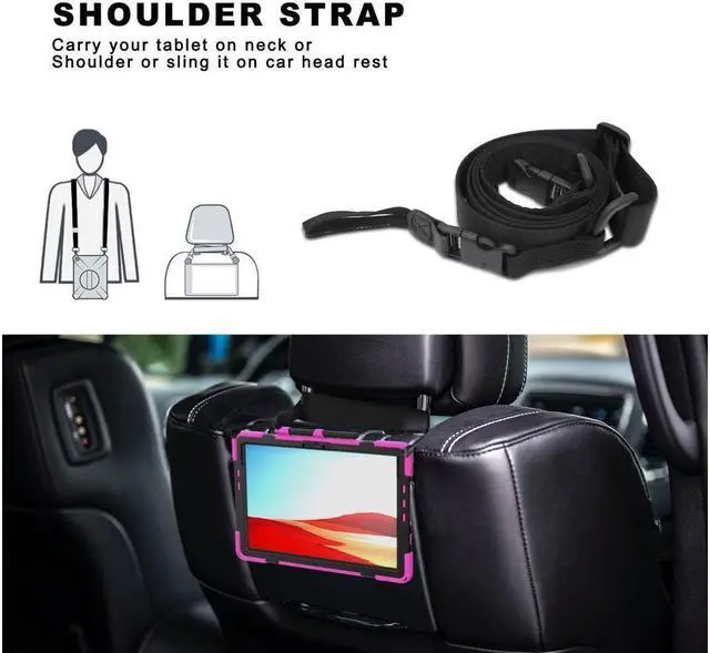 Alt view image 4 of 6 - BONAEVER For Microsoft Surface Pro X 13 inch Case Shockproof Protective Cover with Pen Holder Hand Strap Rotating Stand and Shoulder Strap