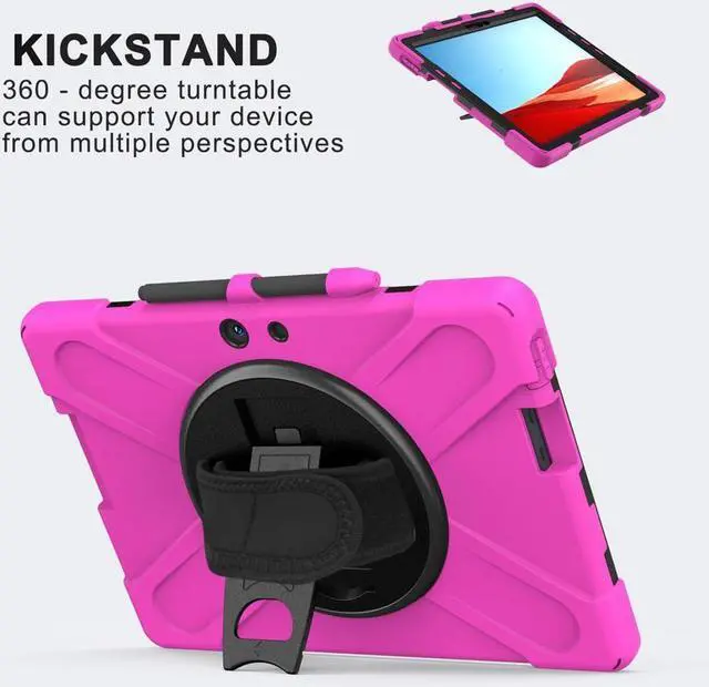 Alt view image 2 of 6 - BONAEVER For Microsoft Surface Pro X 13 inch Case Shockproof Protective Cover with Pen Holder Hand Strap Rotating Stand and Shoulder Strap