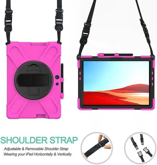 Alt view image 6 of 6 - BONAEVER For Microsoft Surface Pro X 13 inch Case Shockproof Protective Cover with Pen Holder Hand Strap Rotating Stand and Shoulder Strap