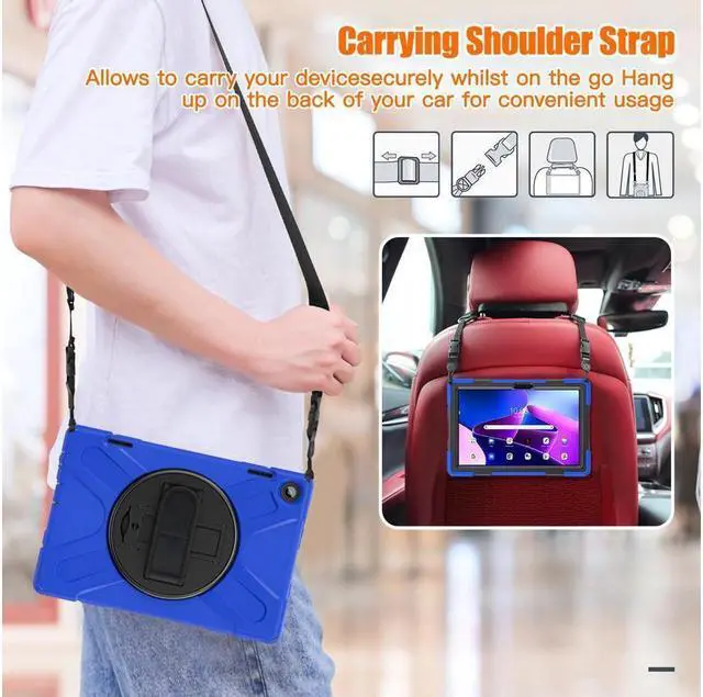 Alt view image 3 of 7 - BONAEVER Case for Lenovo Tab M10 3rd Gen 10.1 inch 2022 Model TB-328FU TB-328XU with Pencil Holder Stand and & Shoulder Strap Protective Cover