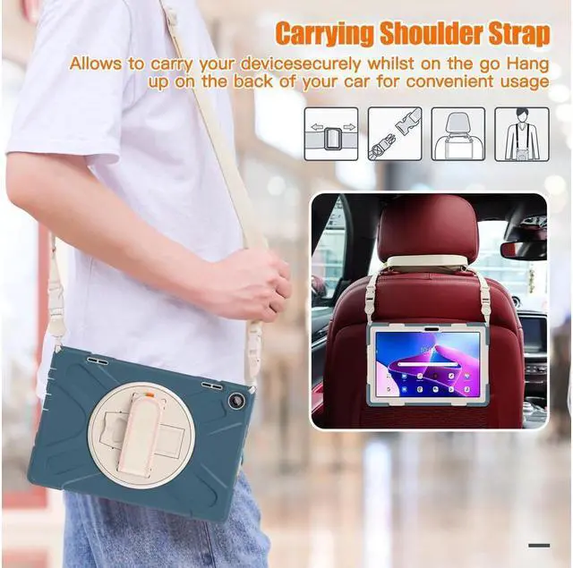 Alt view image 3 of 7 - BONAEVER Case for Lenovo Tab M10 3rd Gen 10.1 inch 2022 Model TB-328FU TB-328XU with Pencil Holder Stand and & Shoulder Strap Protective Cover