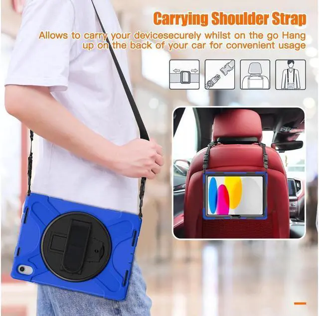 Alt view image 4 of 7 - BONAEVER For iPad (A16) 11th Generation 11 Inch 2025, iPad 10th Generation 10.9 inch 2022 Shockproof Cover with Pencil Holder Shoulder Strap Stand