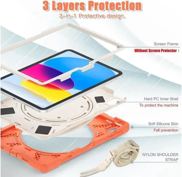 Alt view image 7 of 7 - BONAEVER Case for iPad 10th Generation 2022 10.9 Inch Model A2696 A2757 A2777 Rugged Shockproo cover with Pencil Holder/360 Degree Stand and /H Grip/Shoulder Strap