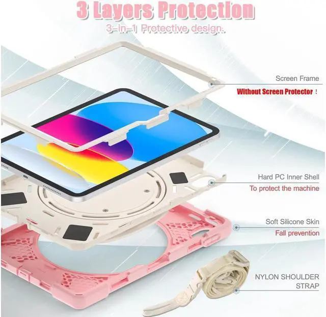 Alt view image 6 of 7 - BONAEVER Case for iPad 10th Generation 2022 10.9 Inch Model A2696 A2757 A2777 Rugged Shockproo cover with Pencil Holder/360 Degree Stand and /H Grip/Shoulder Strap
