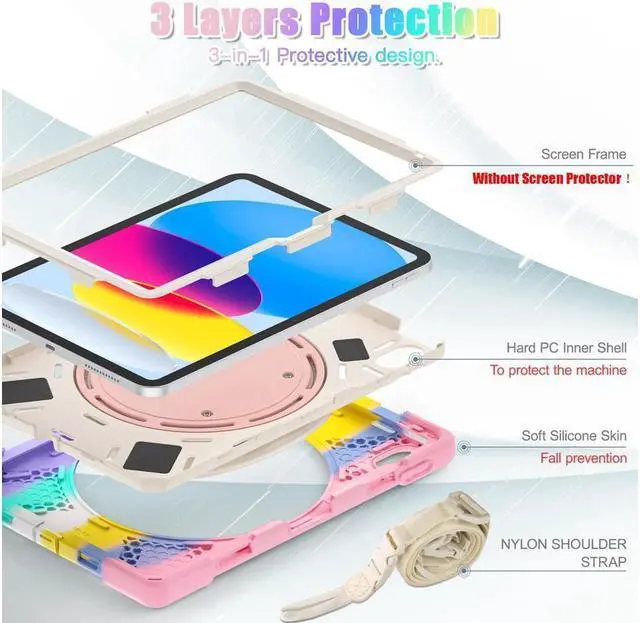 Alt view image 7 of 7 - BONAEVER Case for iPad 10th Generation 2022 10.9 Inch Model A2696 A2757 A2777 Rugged Shockproo cover with Pencil Holder/360 Degree Stand and /H Grip/Shoulder Strap
