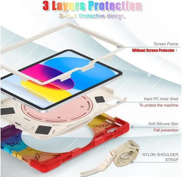 Alt view image 6 of 7 - BONAEVER Case for iPad 10th Generation 2022 10.9 Inch Model A2696 A2757 A2777 Rugged Shockproo cover with Pencil Holder/360 Degree Stand and /H Grip/Shoulder Strap