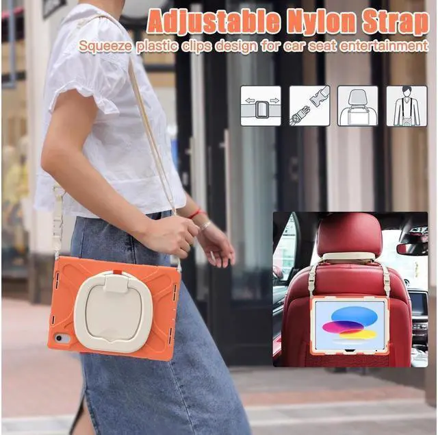 Alt view image 4 of 7 - BONAEVER Case for iPad 10th Generation 2022 10.9 Inch Model A2696 A2757 A2777 Rugged Shockproo cover with Pencil Holder/360 Degree Stand and /H Grip/Shoulder Strap
