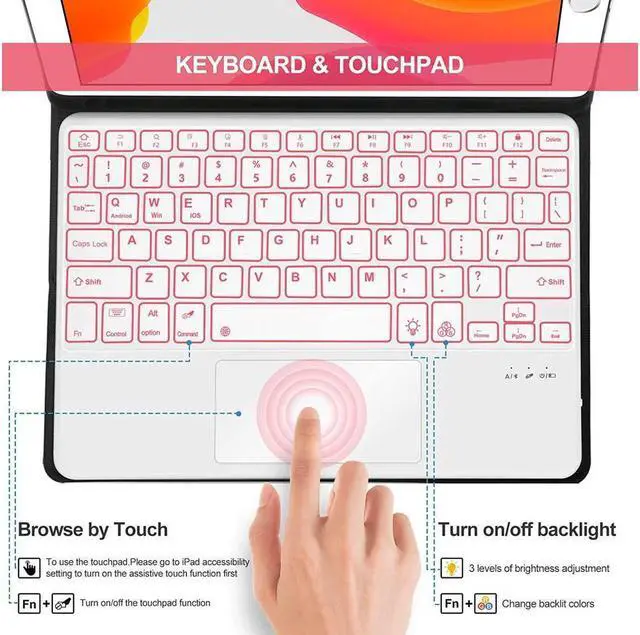 Alt view image 7 of 7 - BONAEVER Touchpad Keyboard Case For iPad (A16) 11th Generation 11 Inch 2025, iPad 10th Generation 10.9 inch 2022 with Backlit Trackpad Stand Cover with Wireless Keyboard Pencil Holder