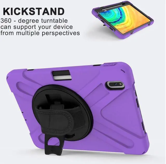 Alt view image 2 of 7 - BONAEVER Case for Huawei MatePad Pro 10.8 Inch Shockproof Rugged Protective Cover with Stand and / Pencil Holder / Hand Strap / Shoulder Strap