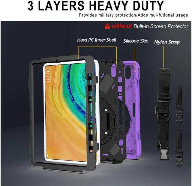 Alt view image 7 of 7 - BONAEVER Case for Huawei MatePad Pro 10.8 Inch Shockproof Rugged Protective Cover with Stand and / Pencil Holder / Hand Strap / Shoulder Strap