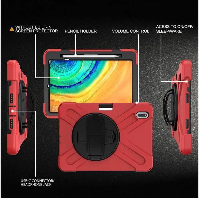 Alt view image 5 of 7 - BONAEVER Case for Huawei MatePad Pro 10.8 Inch Shockproof Rugged Protective Cover with Stand and / Pencil Holder / Hand Strap / Shoulder Strap