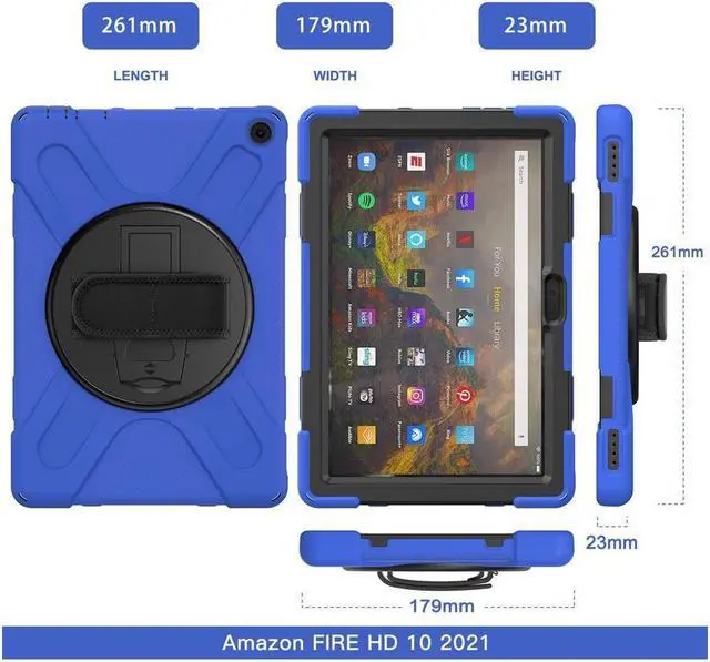 Alt view image 6 of 6 - BONAEVER For Amazon Kindle Fire HD 10 / Fire HD 10 Plus 11th Generation 2021 Case Shockproof Cover with Pencil Holder Stand and & Shoulder Strap