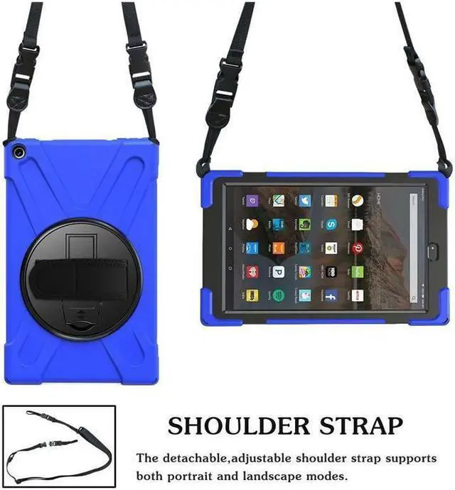 Alt view image 2 of 6 - BONAEVER For Amazon Kindle Fire HD 10 2017 2018 2019 Case Shockproof Protective Cover with Rotating Hand Strap Carrying Shoulder Strap Stand and