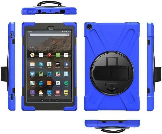 Alt view image 4 of 6 - BONAEVER For Amazon Kindle Fire HD 10 2017 2018 2019 Case Shockproof Protective Cover with Rotating Hand Strap Carrying Shoulder Strap Stand and