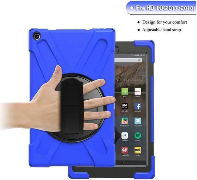 Alt view image 6 of 6 - BONAEVER For Amazon Kindle Fire HD 10 2017 2018 2019 Case Shockproof Protective Cover with Rotating Hand Strap Carrying Shoulder Strap Stand and