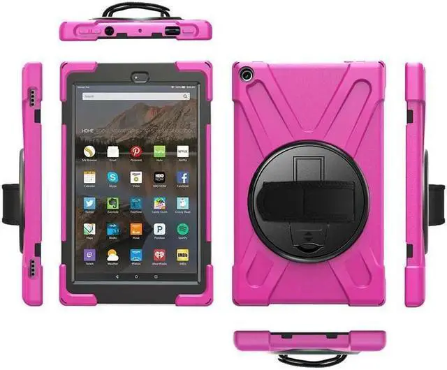 Alt view image 2 of 7 - BONAEVER For Amazon Kindle Fire HD 10 2017 2018 2019 Case Shockproof Protective Cover with Rotating Hand Strap Carrying Shoulder Strap Stand and