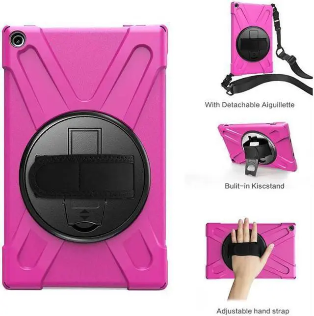 Alt view image 3 of 7 - BONAEVER For Amazon Kindle Fire HD 10 2017 2018 2019 Case Shockproof Protective Cover with Rotating Hand Strap Carrying Shoulder Strap Stand and