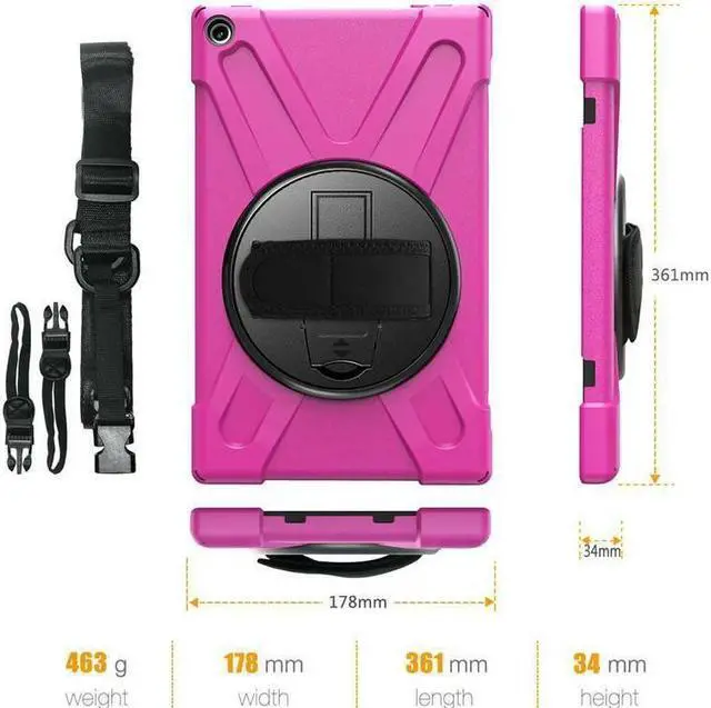 Alt view image 5 of 7 - BONAEVER For Amazon Kindle Fire HD 10 2017 2018 2019 Case Shockproof Protective Cover with Rotating Hand Strap Carrying Shoulder Strap Stand and