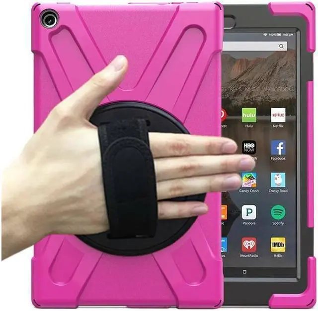 Alt view image 7 of 7 - BONAEVER For Amazon Kindle Fire HD 10 2017 2018 2019 Case Shockproof Protective Cover with Rotating Hand Strap Carrying Shoulder Strap Stand and