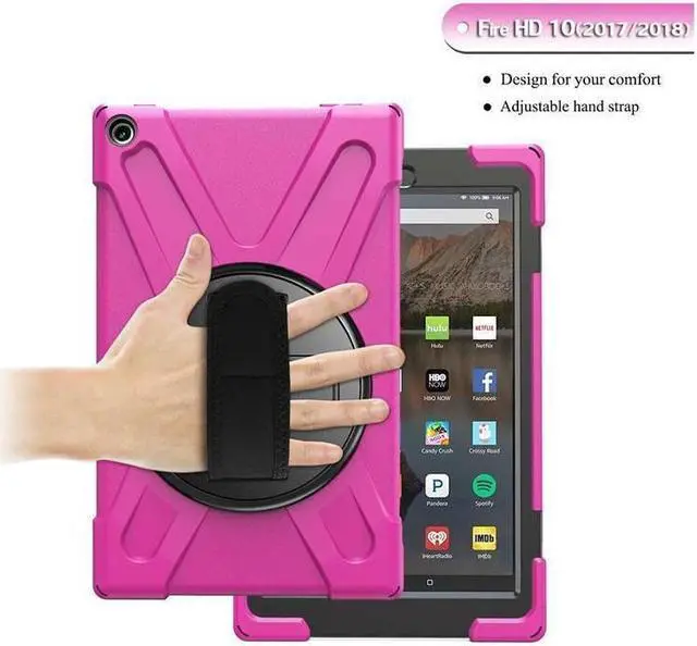 Alt view image 6 of 7 - BONAEVER For Amazon Kindle Fire HD 10 2017 2018 2019 Case Shockproof Protective Cover with Rotating Hand Strap Carrying Shoulder Strap Stand and