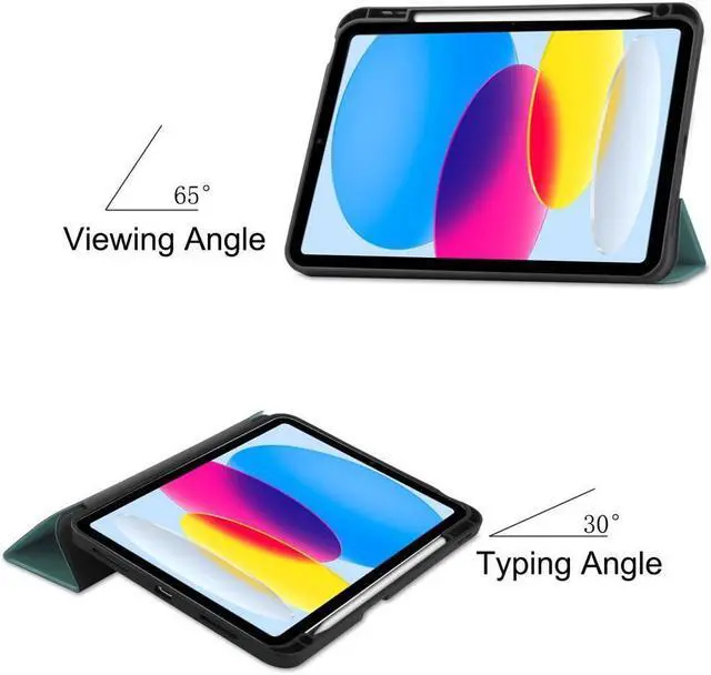 Alt view image 3 of 7 - BONAEVER Case Compatible with iPad 10th Generation 10.9 Inch 2022 with Pencil Holder Protective Stand Cover with Soft Back Auto Sleep/Wake + Universal Stylus Pen