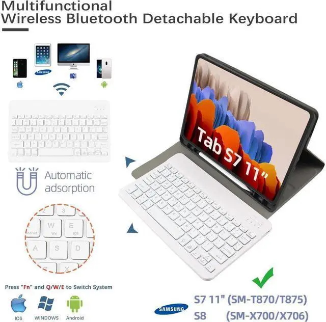 Alt view image 2 of 7 - BONAEVER Keyboard Case for Samsung Galaxy Tab S8 / S7 11 inch (Model for SM-X700/X706/T870/T875/T878) Wireless KeyboardSlim Stand Cover with Pen Holder