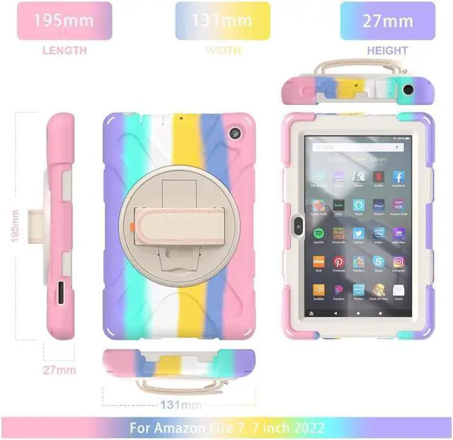 Alt view image 6 of 7 - BONAEVER Case For All New Amazon Fire 7 inch 12th Generation 2022 Released Shockproof Protective Cover With Stand and Strap Shoulder Strap