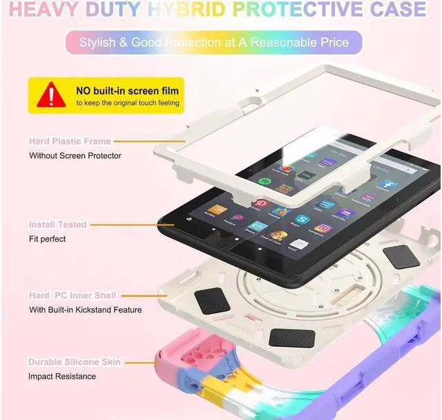 Alt view image 7 of 7 - BONAEVER Case For All New Amazon Fire 7 inch 12th Generation 2022 Released Shockproof Protective Cover With Stand and Strap Shoulder Strap