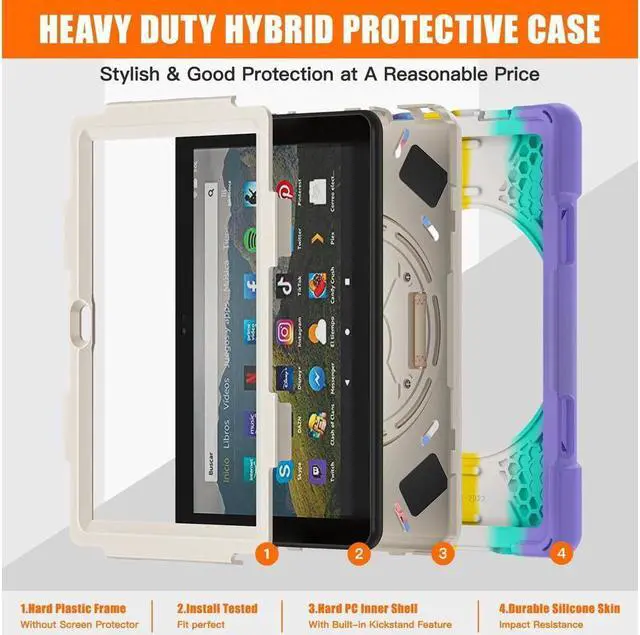 Alt view image 7 of 7 - BONAEVER All New Amazon Fire HD 8 / Fire HD 8 Plus Case - 12th Generation 2022 Shockproof Protective Cover With Stand and Strap Shoulder Strap