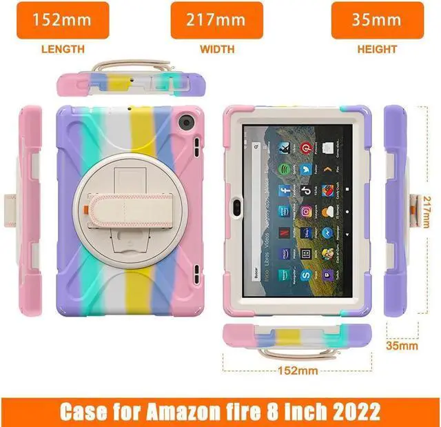 Alt view image 6 of 7 - BONAEVER All New Amazon Fire HD 8 / Fire HD 8 Plus Case - 12th Generation 2022 Shockproof Protective Cover With Stand and Strap Shoulder Strap