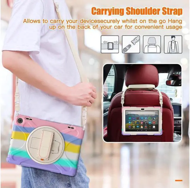 Alt view image 5 of 7 - BONAEVER All New Amazon Fire HD 8 / Fire HD 8 Plus Case - 12th Generation 2022 Shockproof Protective Cover With Stand and Strap Shoulder Strap