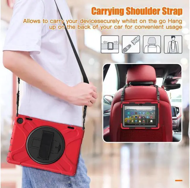 Alt view image 5 of 7 - BONAEVER All New Amazon Fire HD 8 / Fire HD 8 Plus Case - 12th Generation 2022 Shockproof Protective Cover With Stand and Strap Shoulder Strap