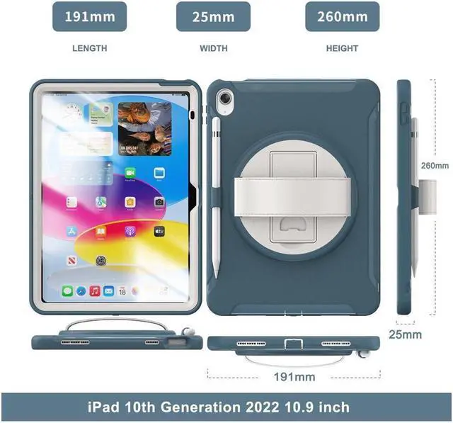 Alt view image 5 of 7 - BONAEVER Case for iPad (A16) 11th Generation 11 Inch 2025, iPad 10th Generation 10.9 inch 2022 with Pencil Holder 360° Swivel Stand and Strap Shockproof Rugged Protective Cover