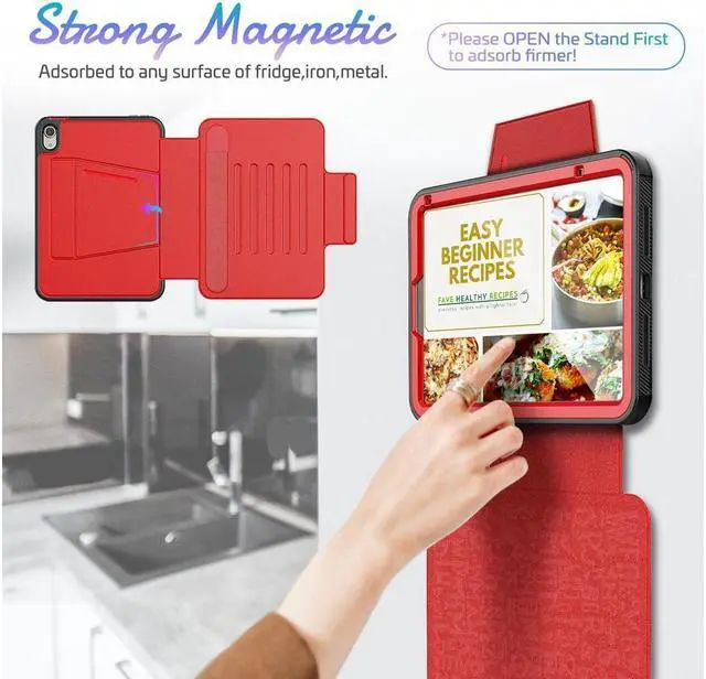 Alt view image 7 of 7 - BONAEVER Magnetic Case for iPad mini 7 (A17 Pro) 2024 / Mini 6 2021 8.3 inch- Multiple Angle Shockproof Rugged Stand Case Soft TPU Back Cover with Pencil HolderCard Slot Auto Sleep Wake Red