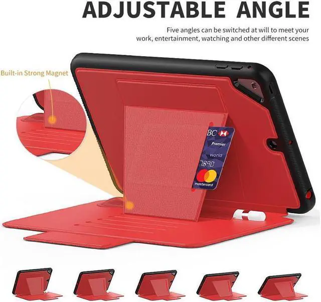Alt view image 2 of 7 - BONAEVER Magnetic Stand Case for iPad Mini 5 2019/Mini 4 2015 (5th/4th Generation 7.9 inch) Shockproof Protective Cover with Pencil Holder Card Slot Auto Sleep Wake Red